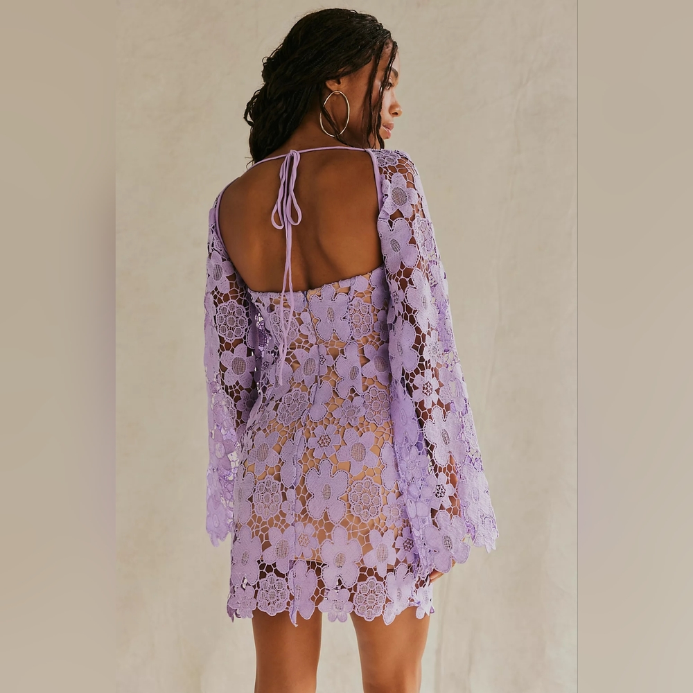NWT Free People x RUMER Remi Mini Dress Floral Lace Crochet Lilac XS - Picture 7 of 15